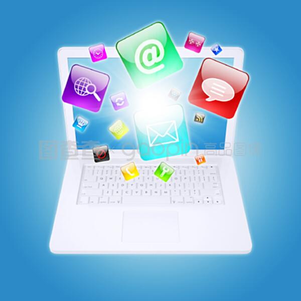 筆記本電腦與程序圖標 計算機軟件服務的交互橋梁